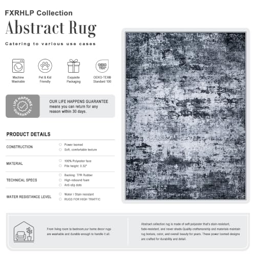 5x7 Modern Abstract Area Rug - Washable Non-Slip Black Indoor Carpet