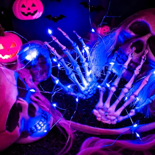 12-Pack Blue LED Fairy String Lights - 7ft Battery Operated Silver Wire
