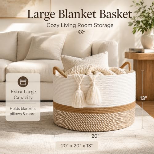 Extra Large Cotton Rope Blanket Basket with Handles
