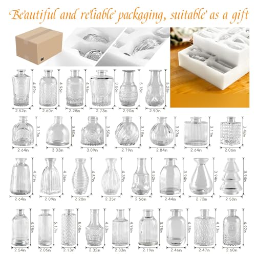 Clear Glass Bud Vases Bulk Set of 30 - Small Vases for Centerpieces