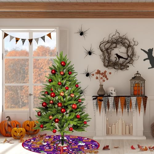 36-Inch Reversible Fall & Halloween Tree Skirt, Double-Sided Holiday Mat