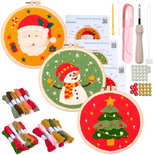 Snowman Punch Needle Kit for Adults Beginners - DIY Embroidery Starter Set
