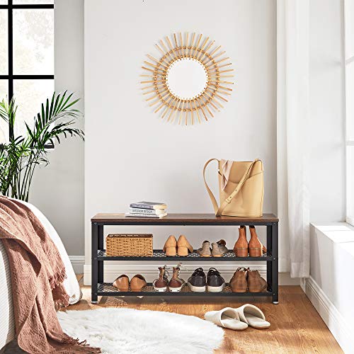 3-Tier Shoe Rack Storage Bench with Metal Mesh Shelves for Entryway