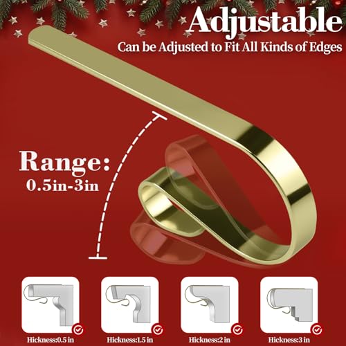 ANOEPUY 6 Pack Gold Stocking Hangers for Mantle - Adjustable, No-Drill Christmas Garland Clips