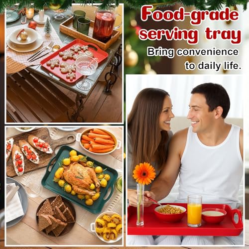 Thyle 4-Pack Christmas Color Serving Trays with Handles, 16.4 x 11 Inches