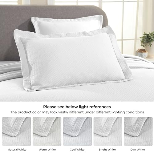 SUPERIOR Solitaire Cotton Bedspread Quilt Set, All Season - Twin, White