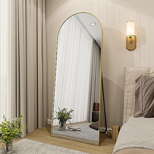 65" x 24" Arched Full-Length Floor Mirror, Gold Aluminum Frame