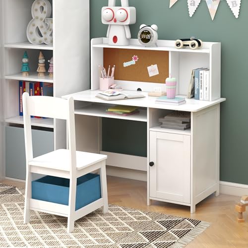 Kids Wooden Desk and Chair Set with Storage for Study and Crafts