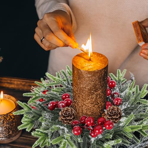 YLOLUL 18 Pcs Christmas Candle Ring Wreath Set - Mini Holiday Decor for Front Door & Kitchen