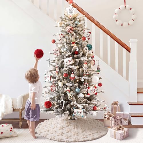 Civaner 36in Beige Gingerbread Man Christmas Tree Skirt Faux Fur Holiday Decor