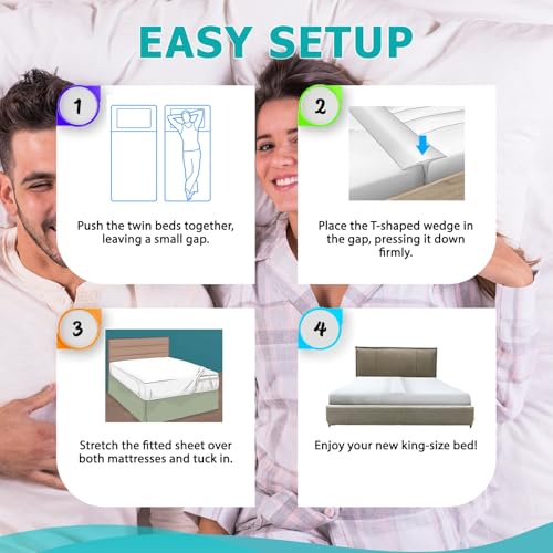 2-in-1 Bed Bridge Twin/Twin XL to King Converter with Attached Sheet