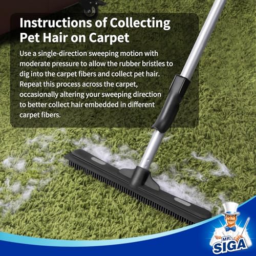Pet Hair Removal Rubber Broom with Built-In Squeegee & 61" Handle