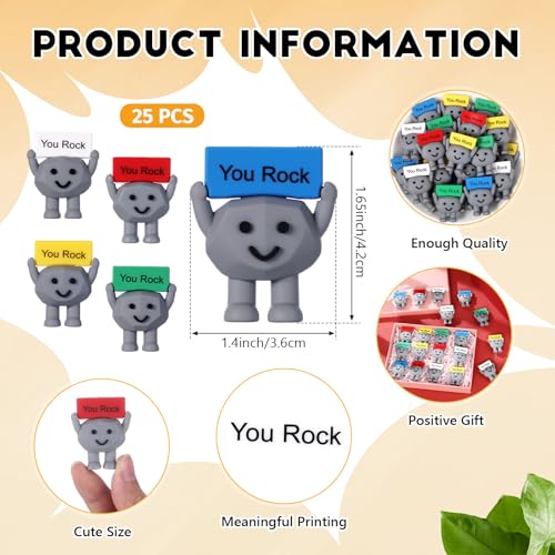 25 Pcs Mini Rubber Stone Figurines with Motivational Quotes for Desk Decor