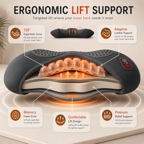 Cordless Lower Back Massager with Heat & Vibration for Sciatica Relief
