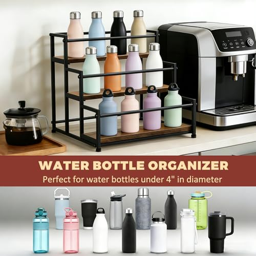 3-Tier Coffee Syrup Rack Organizer - Rustic Countertop Bottle Display Shelf