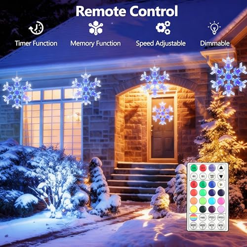 RGB 12-Inch Snowflake Window Lights - 2 Pack with Remote & 61 Effects