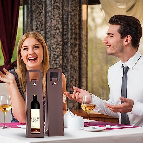 Brown Leather Single Bottle Wine Carrier Bag - Reusable Wine Tote