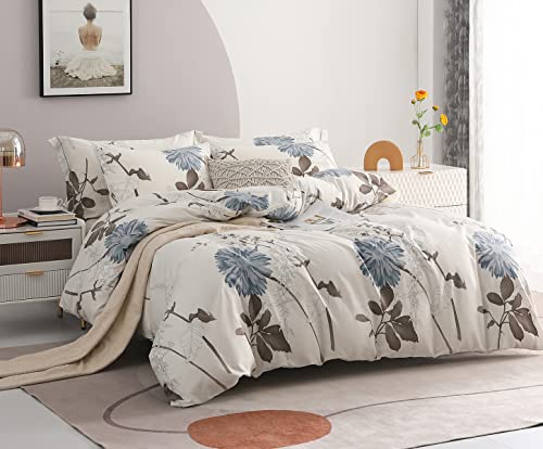 Twin Size Duvet Cover Set, 600 Thread Count Cotton, Reversible Floral Design