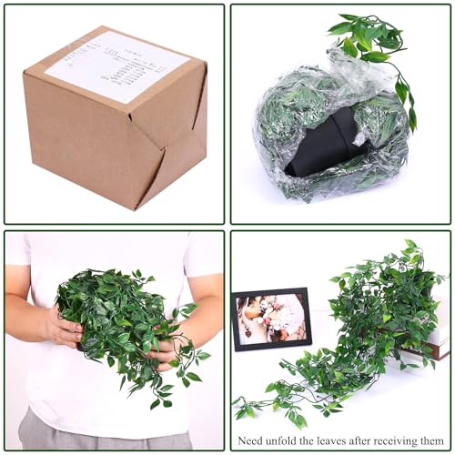 Artificial Hanging Plant in Black Pot - Small Fake Potted Vine for Shelf Decor