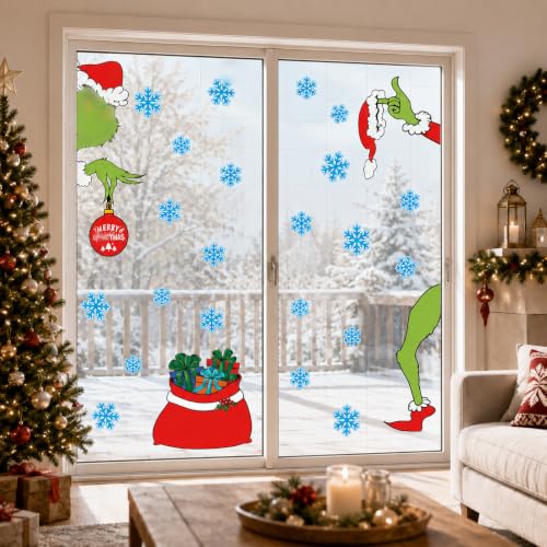 Christmas Door Stickers - 6 Sheets Double-Sided Window Decals for Doors & Glass