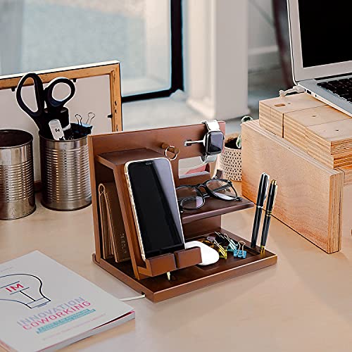 Awofer Wooden Docking Station for Men Personalized Gift for Husband Boyfriend - Engraved Phone Organizer Nightstand