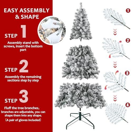 4FT Flocked Artificial Christmas Tree with Snowy Look, Unlit, Premium PVC Branches, Metal Stand for Indoor Holiday Decor