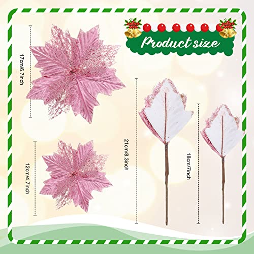 Pink Christmas Decorations Set - Tree Skirt, Star Topper & Glitter Flowers, 38 pcs