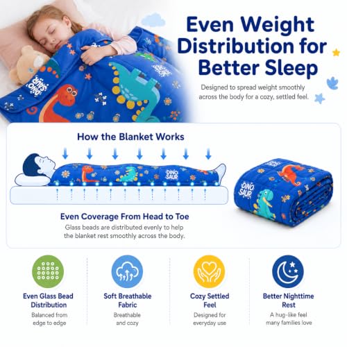 Dinosaur 5 lbs Weighted Blanket - 36"x48" Breathable Cooling Lap Throw