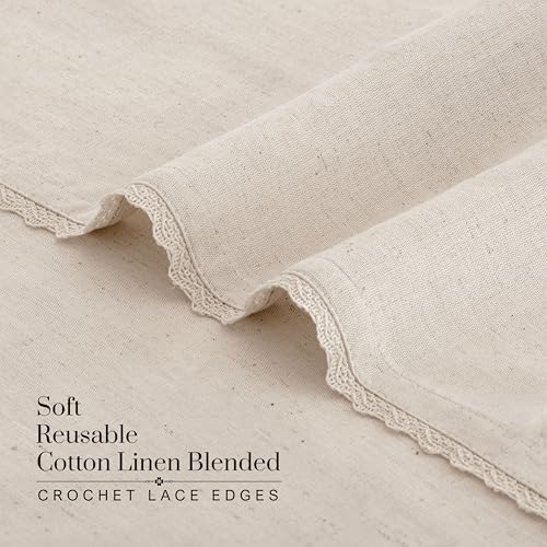 Ivory Lace Cloth Napkins 20x20 Inch - 12 Pack Cotton Linen Blend