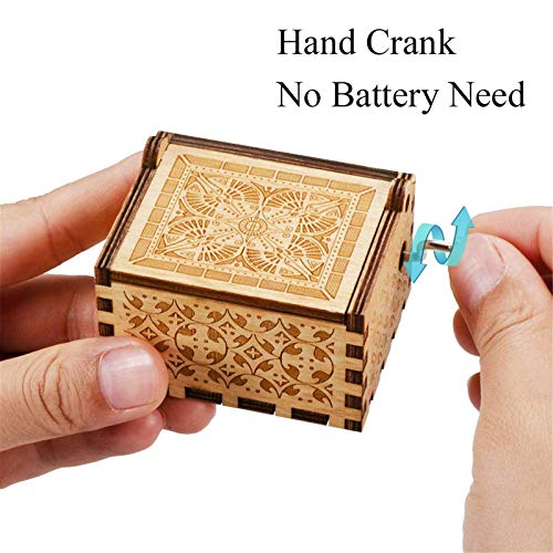 Hand-Operated Antique Engraved Wood Music Box - Romantic Gift for Loved Ones