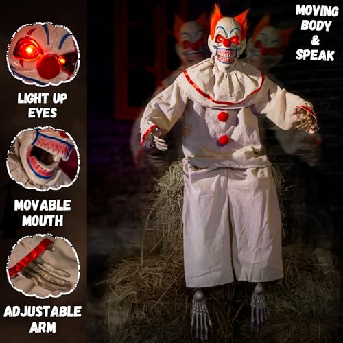Animated Halloween Sitting Clown Animatronic Prop with Sound & Light-Up Eyes