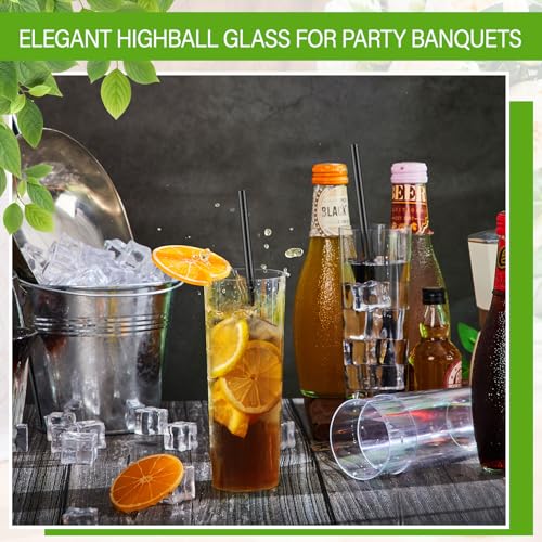 Acellegic 9 oz Plastic Highball Glasses with Straws - Set of 48, Disposable Cocktail & Drink Cups