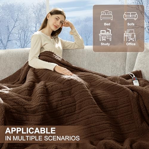 Full Size Electric Heated Blanket - Soft Sherpa, 6 Heat Levels, 10H Timer