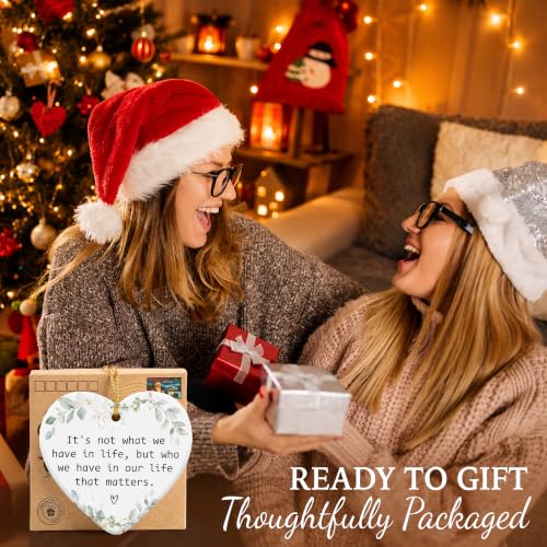 Friendship Christmas Ornament - Heart Ceramic Keepsake with Inspirational Quote (It's Not What We Have In Life But Who We Have In) – Gift for Parents & Friends