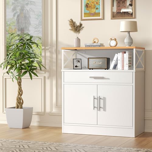 Modern Farmhouse Kitchen Buffet Cabinet with Drawer and Adjustable Shelves
