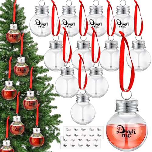 Patelai 12 Pcs Clear Fillable Christmas Drink Balls with Silver Caps and Stickers