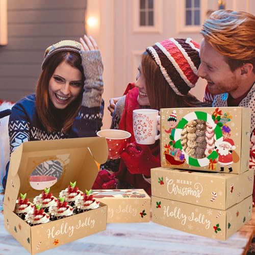 Christmas Cookie Boxes with Window, 12 Pack Gift Boxes for Cookies, Cupcakes & Treats