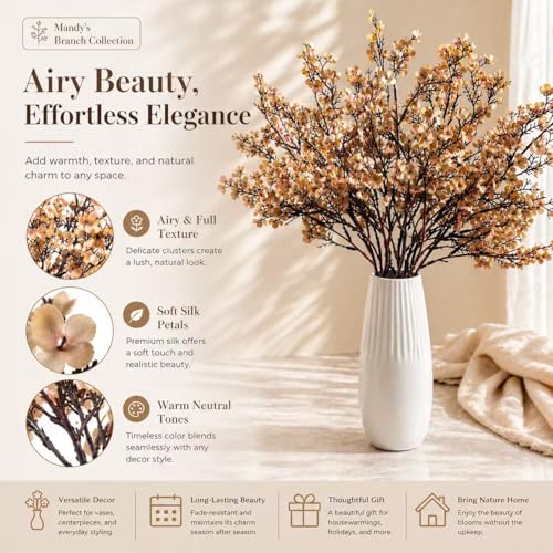 Artificial Light Brown Baby's Breath Flowers - 6 Bundles, 18.5" Silk Gypsophila for Modern Home Decor