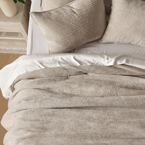 EverGrace King Size Velvet Quilt Set, Striped Channel Bedspread & 2 Shams