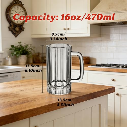 Set of 2 Durable Acrylic Beer Mugs with Handles, 16oz Reusable Beer Steins
