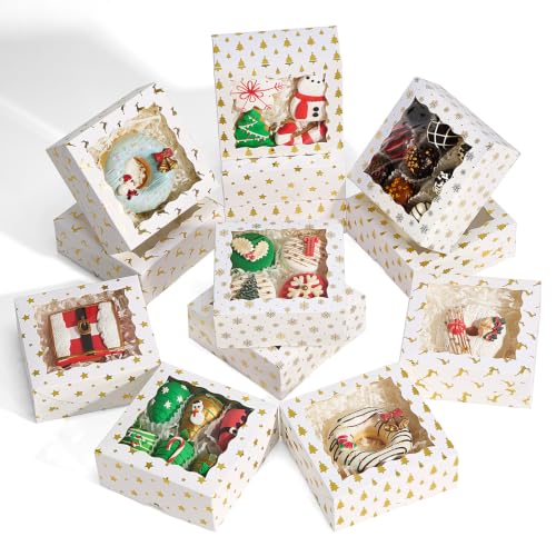 White 5x5x2 Inch Christmas Cookie Gift Boxes with Window, 48 Pack
