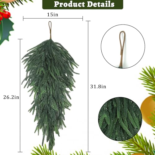 4-Pack 32-inch Artificial Norfolk Pine Teardrop Swag for Christmas Decor
