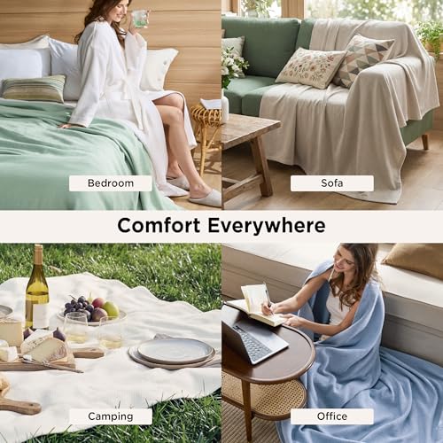 Large Herringbone Cotton Throw Blanket 50x70 Inches - Lightweight & Breathable