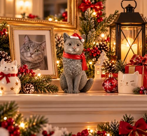 Grey Cat Christmas Ornament - Festive Holiday Decor for Tree & Mantle - JFSM INC.