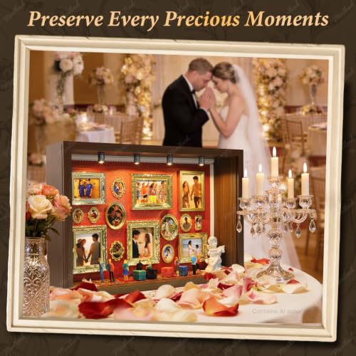 DIY Memory Museum Shadow Box Kit with 15 Mini Picture Frames & Spotlights