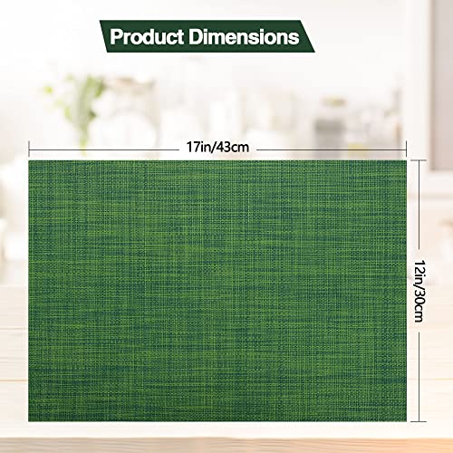 Green Vinyl Placemats Set of 8 - Washable, Heat-Resistant, Wipe Clean 17x12 Inch