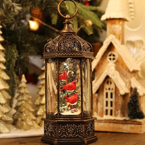 12.6 Inch Cardinal Snow Globe with Music & Lights - Christmas Decor, USB Powered, Gift Idea