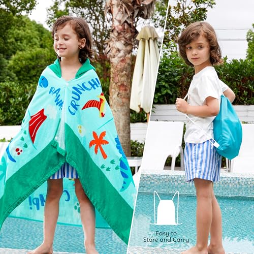 Joiedomi Kids Dinosaur Hooded Beach Towel - 100% Soft Cotton Poncho, 30x50