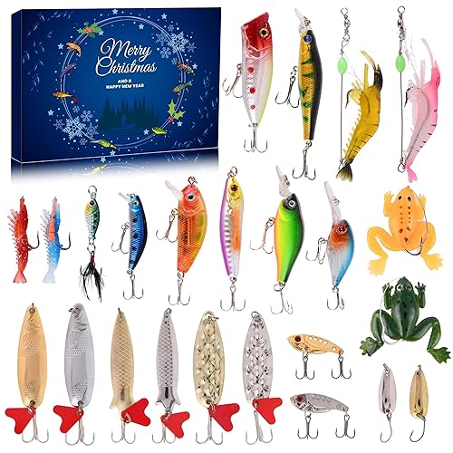 24-Day Fishing Lure Advent Calendar - Christmas Countdown Gift for Anglers