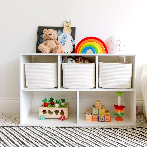 Woven Cotton Rope Storage Cubes 9x9x7 Inch Baskets with Handles (3-Pack)